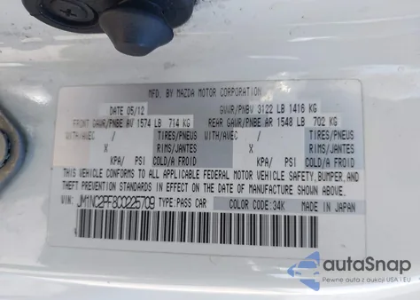 2012 Mazda Mx-5 Miata Grand Touring z USA, uszkodzony, nr VIN JM1NC2PF8C0225709